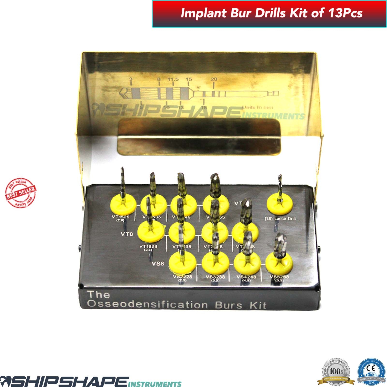 Bur Drills Kit Titanium Coated Dental Implant Universal Burs Drill Set of 13 Pcs Kit $179.00 Only-1552